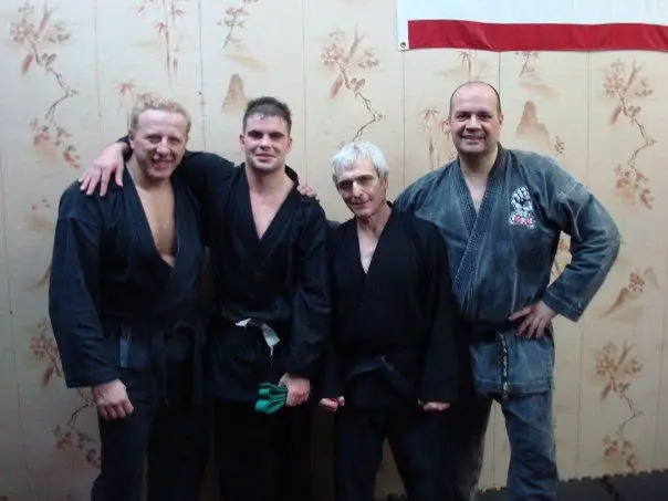 Senior instructors of Zen Goju Temple on the dojo mat.